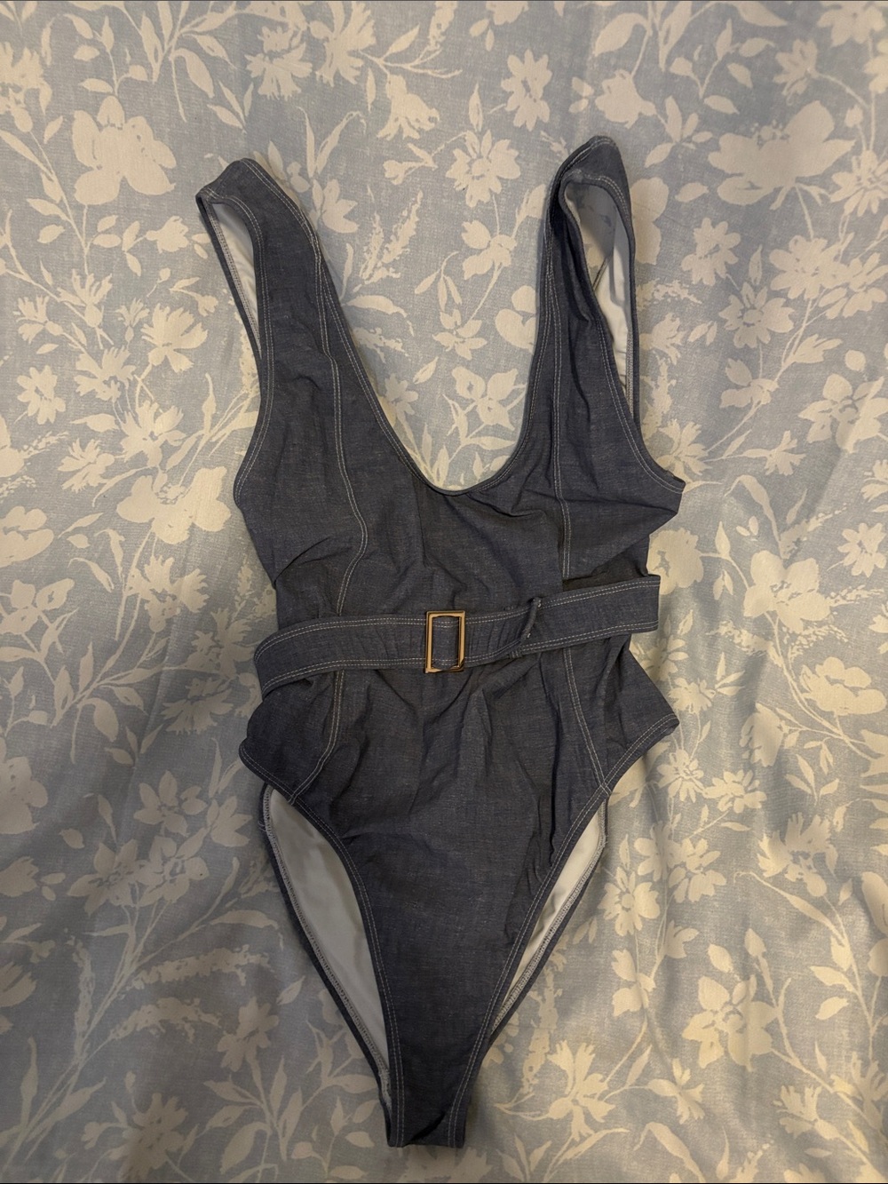 Blue One-Piece Swimsuit with Belt